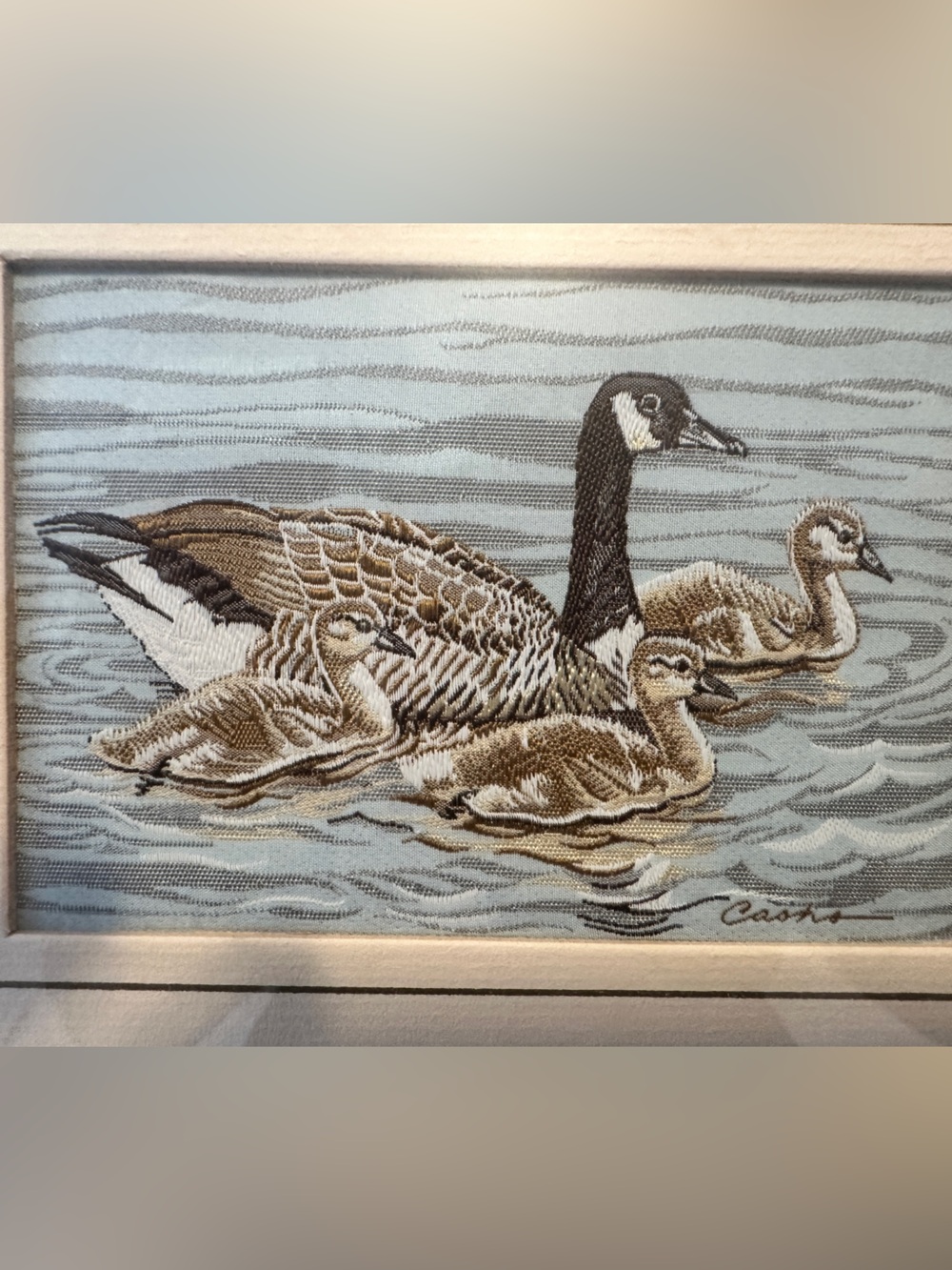 Cash’s of Coventry Vintage Mini Woven Silk Picture of a Canadian Goose & Young - Picture 2 of 6